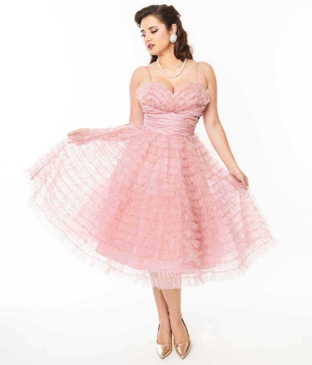 Unique Vintage 1950s Tulle Cupcake Swing Dress Pink Peach Size L 10-12 NWT $178